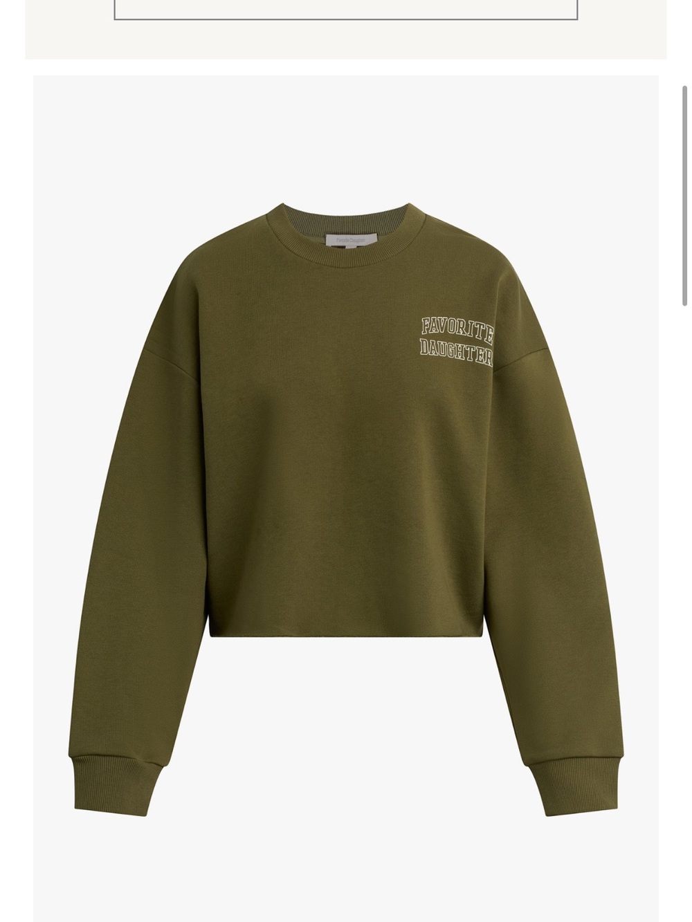 Favorite Daughter Collegiete Olive Green Cropped Crewneck Sweater XS